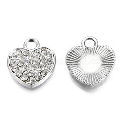 Legierung rhinestone-anhänger, Herz, Kristall, Platin Farbe, 17x15x3 mm, Bohrung: 3 mm