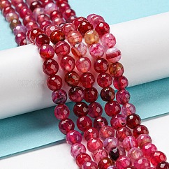 Chapelets de perles d'agate naturelle, teints et chauffée, ronde, facette, cerise, 6mm, Trou: 1mm, Environ 62 pcs/chapelet, 14.37~14.76 pouce (36.5~37.5 cm)