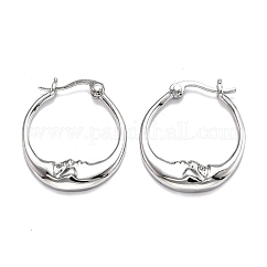 Pendientes de aro de latón con micro circonitas y cubic zirconia transparente, sonar con la luna, Platino real plateado, 22x19.5x3mm, pin: 0.7 mm