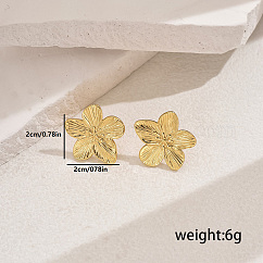 Pendientes de lujo con forma de flor de acero inoxidable 201 con textura metálica, dorado, 20x20mm