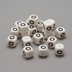 Umweltfreundliche Silikonperlen in Lebensmittelqualität, Briefstil, Würfel, letter.o, 12x12x12 mm, Bohrung: 2 mm