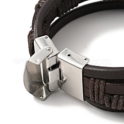 Pulsera multihilo trenzada de cuero de microfibra con cierre de acero inoxidable 201 para hombres y mujeres&nbsp;BJEW-C021-06-P