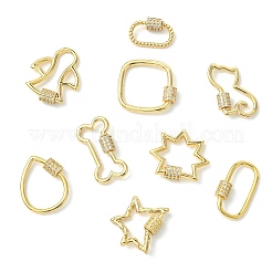 9 Stück 9 Stile Messing Micro Pave klare Zirkonia Schraubkarabiner Verschluss Charms&nbsp;KK-CJ0004-25
