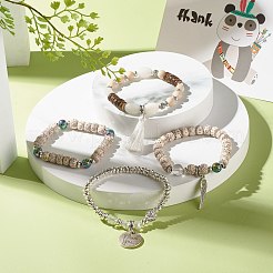 Ensembles de bracelets extensibles de perles bodhi rondes&nbsp;BJEW-JB07346