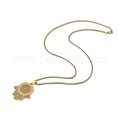 Colliers avec pendentifs en acier inoxydable creux en forme de main de Fatima&nbsp;LS-NJEW-M086-01G