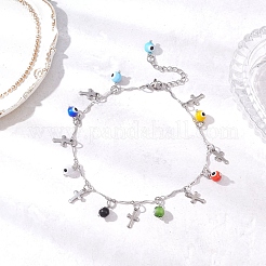 3 cavigliera con catena a maglie con nappa a croce in acciaio inossidabile 304 e 3 colori&nbsp;AJEW-AN00741