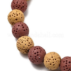 7 bracciale elastico con perline rotonde in pietra lavica naturale tinta in 7 colori per uomo e donna&nbsp;BJEW-JB12334