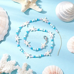 Stelle marine e pesci e tartarughe sintetiche turchesi e porcellana e decorazioni pendenti con perline di semi di vetro&nbsp;HJEW-JM03182