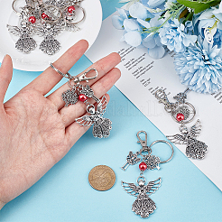 6 porte-clés pendentif ange en alliage de style tibétain avec breloque fée et breloque arbre de vie&nbsp;KEYC-PH0001-91