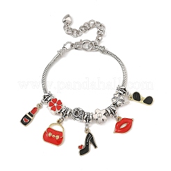Tema trucco lega smalto rossetto borsa scarpe ciondolo ottone bracciali europei per donna&nbsp;BJEW-JB14237-01