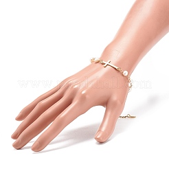 Bracciale a maglie incrociate in acciaio inossidabile 201 con catene di perle naturali per donna&nbsp;X-BJEW-JB08543