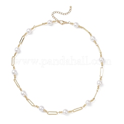 Collane con catena a maglie ovali in ottone e perle di conchiglia bianca rotonde&nbsp;NJEW-JN05394