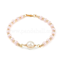 Bracciali a maglie rotonde con perle di vetro per donna&nbsp;BJEW-JB11975-01