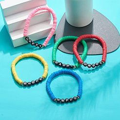 5 stücke 5 farbe handgemachte polymer clay disc surfer stretch armbänder set&nbsp;BJEW-JB08800