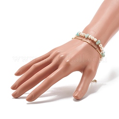 Bracciale a doppio strato con amazzonite e perle di fiori naturali&nbsp;BJEW-TA00025-04