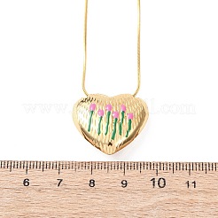 Collares con colgante de corazón y flor de acero inoxidable 304 esmaltado para mujer&nbsp;NJEW-D347-01G-01