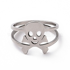 Anlaufgeschützter 201 Edelstahl Totenkopf Fingerring&nbsp;RJEW-J051-08P