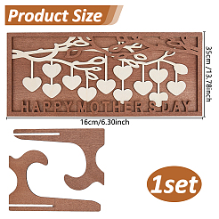 1 ornamento rettangolare in legno a forma di cuore di pesca con albero genealogico&nbsp;AJEW-DC0001-95A