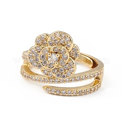 Anello regolabile con fiore di zirconi cubici trasparenti&nbsp;RJEW-L100-021G