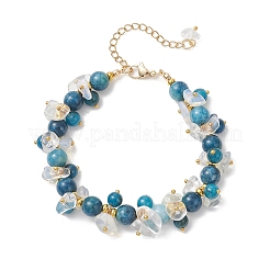 Braccialetti da donna con perline rotonde e schegge di pietre preziose naturali e sintetiche miste in ottone&nbsp;BJEW-JB13151-02