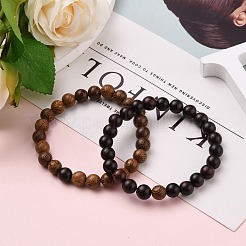 Bracelets extensibles en perles rondes en bois naturel&nbsp;BJEW-JB05660