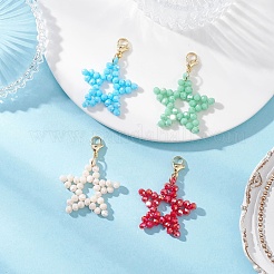 4 pendentif étoile en verre galvanisé 4 couleurs&nbsp;HJEW-TA00411