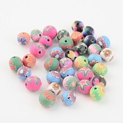 Handmade Blumenmuster Polymer Clay runde Perlen&nbsp;X-CLAY-Q172-M