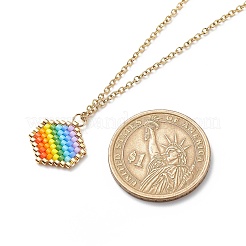 Collier pendentif hexagonal tressé en graines japonaises de couleur arc-en-ciel avec chaînes en acier inoxydable 304 pour femmes&nbsp;NJEW-MZ00006