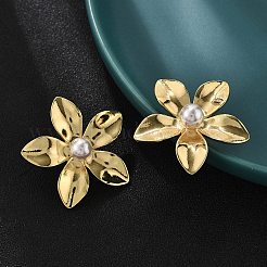 Ohrstecker aus ABS-Kunststoff mit Perlenimitat in Blumenform aus Messing&nbsp;EJEW-S258-02G