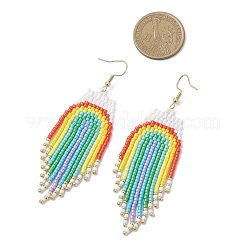 304 Edelstahl Glas Saatperlen Perlen Regenbogen Ohrhänger&nbsp;EJEW-MZ00551