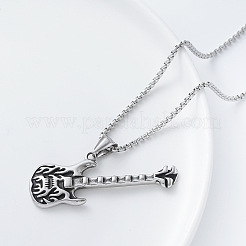 Vintage-Halsketten mit Flammen-Rockgitarren-Anhänger aus Edelstahl 304 für Damen und Herren&nbsp;PN9631