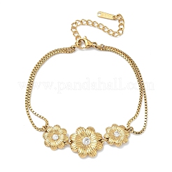 Pulseras de eslabones de margaritas con circonita cúbica transparente micropavé de acero inoxidable 304&nbsp;BJEW-F533-01B-G