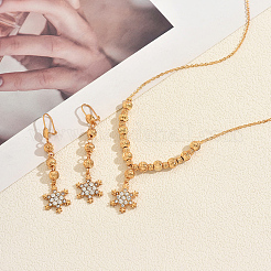 Vintage-Ohrringe und Halsketten-Sets aus Messing mit Schneeflockenmuster und Mikropavé aus klaren Zirkonia für Damen&nbsp;GB9522