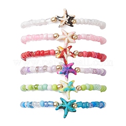 6 Stück Stretch-Armband aus synthetischen Türkis- und nichtmagnetischen Hämatitperlen&nbsp;BJEW-JB13432