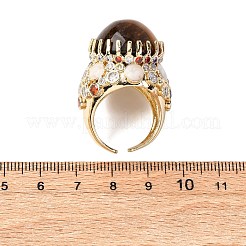 Bagues manchettes demi-rondes en oxyde de zirconium naturel œil de tigre&nbsp;RJEW-M076-01G-03