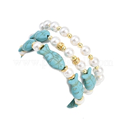 Set di 3 bracciale elastico con perle sintetiche in turchese e conchiglia&nbsp;BJEW-JB12488