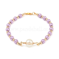 Bracciali a maglie rotonde con perle di vetro per donna&nbsp;BJEW-JB11975-03