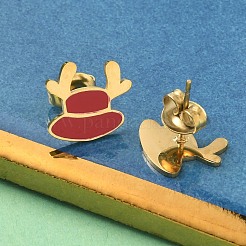 Weihnachtsthema 304 Edelstahl Emaille Elch Ohrstecker&nbsp;LS-EJEW-Z139-01G