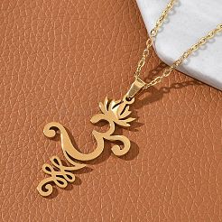 Collar con colgante de flor de loto OM de yoga de corte hueco de acero inoxidable 304&nbsp;NJEW-Z073-02G-05