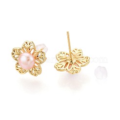 Blumenohrstecker aus Messing mit Naturperlen&nbsp;PEAR-N017-07F