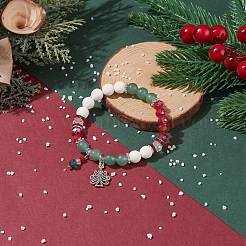 Bracelet extensible en pierre de lave naturelle (teinte) et aventurine verte&nbsp;BJEW-TA00095