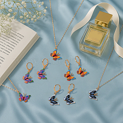 Set di collana con ciondolo a forma di farfalla in lega smaltata e orecchini a cerchio in 3 colore&nbsp;SJEW-HY0001-03