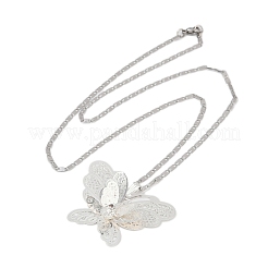 Colliers pendentif papillon creux en acier inoxydable 201 avec strass en cristal 3D pour femmes&nbsp;NJEW-K283-30P