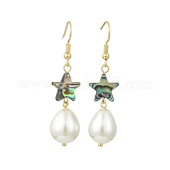 Pendientes colgantes de concha de abulón natural y perlas de concha&nbsp;EJEW-JE07432-02