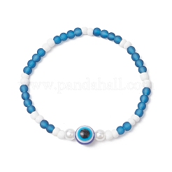 2 pulsera elástica de cuentas de vidrio de 2 estilos con diseño de ojo malvado y cuentas de semillas de vidrio para mujer&nbsp;BJEW-JB11895