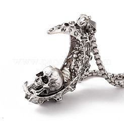Collier pendentif en alliage croissant de lune avec tête de mort et chaînes en acier inoxydable 304&nbsp;NJEW-C007-05AS