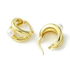 Orecchini a cerchio cavo in ottone con perla imitazione abs&nbsp;EJEW-K267-08G