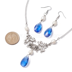 Set di gioielli in vetro con perle e gocce&nbsp;SJEW-JS01291
