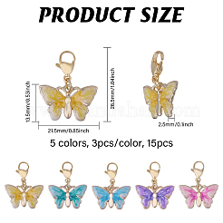 15 pièces 5 couleurs papillon alliage émail pendentif décoration&nbsp;HJEW-CA00039