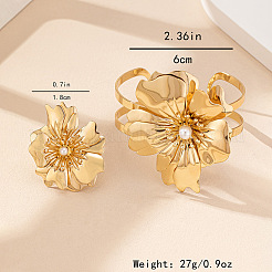 Ensembles de bracelets manchettes et de bagues manchettes en alliage de fleurs pour femmes&nbsp;FS-WGC4226-01